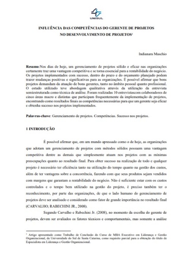 Influência das competências do gerente de projetos no desenvolvimento de projetos