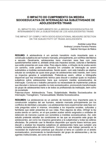 O impacto do cumprimento da medida socioeducativa de internação na subjetividade de adolescentes trans