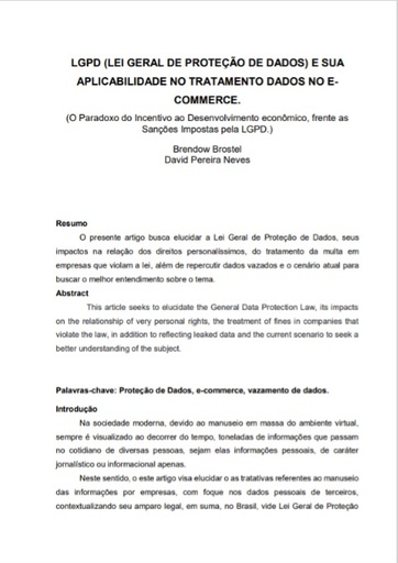 LGPD (Lei Geral de Proteção de dados) e sua aplicabilidade no tratamento de dados