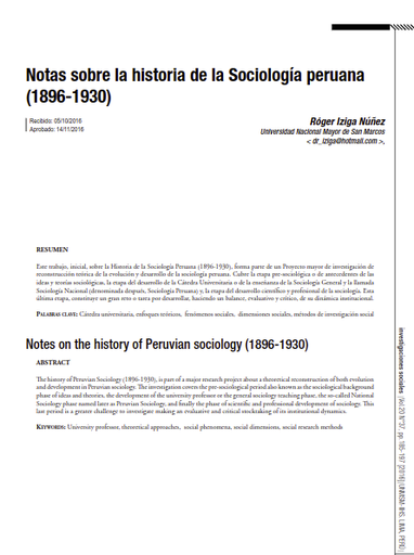 Notas sobre la historia de la Sociología peruana (1896-1930)