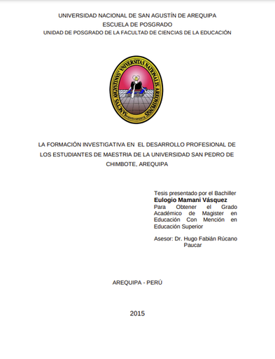 La formación investigativa en el desarrollo profesional de los estudiantes de maestría de la Universidad San Pedro de Chimbote, Arequipa