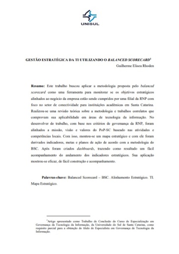 Gestão estratégica da TI utilizando o balanced scorecard