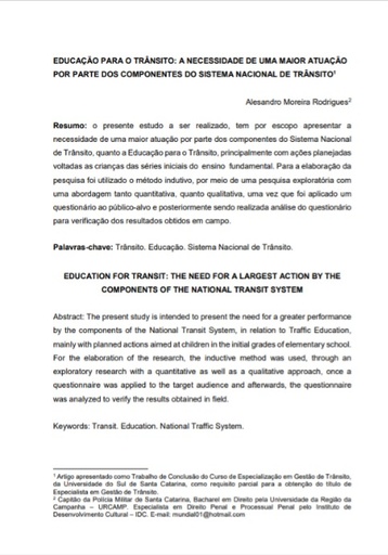 Educação para o trânsito: a necessidade de uma maior atuação por parte dos componentes do Sistema Nacional de Trânsito