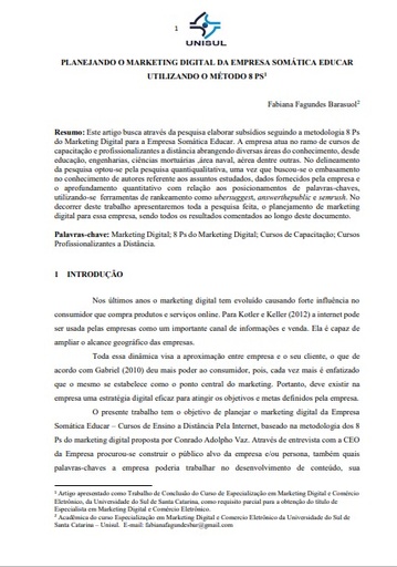 Planejando o marketing digital da empresa Somática Educar utilizando o método 8 Ps