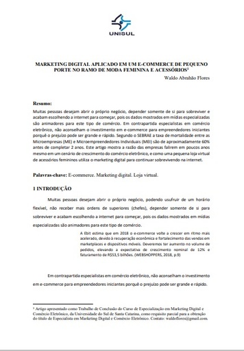 Marketing digital aplicado em um e-commerce de pequeno porte no ramo de moda feminina e acessórios