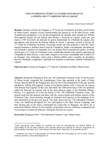 Voluntários da pátria na guerra do Paraguai: a epopeia do 17° Corpo de Minas Gerais