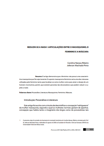 Reduzir-se a nada: articulações entre o masoquismo, o feminino e a máscara