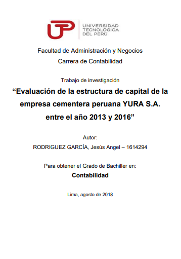 Evaluación de la estructura de capital de la empresa cementera Yura S.A. entre el año 2013 y 2016