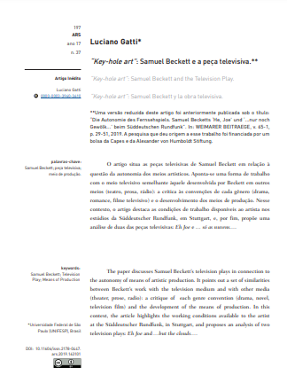 “Key-hole art”: Samuel Beckett e a peça televisiva
