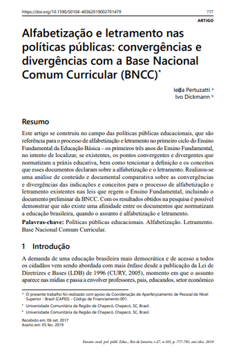 Alfabetização e letramento nas políticas públicas: convergências e divergências com a Base Nacional Comum Curricular (BNCC)