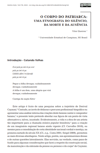 O Corpo do Patriarca: uma etnografia do silêncio, da morte e da ausência