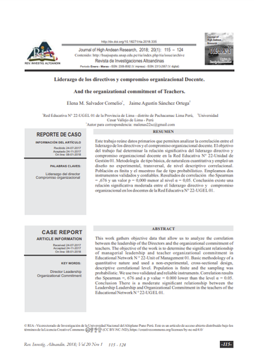 Liderazgo de los directivos y compromiso organizacional Docente.