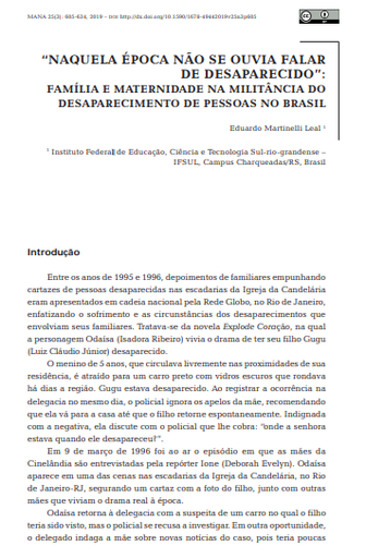 “Naquela época não se ouvia falar de desaparecido”: família e maternidade na militância do desaparecimento de pessoas no Brasil