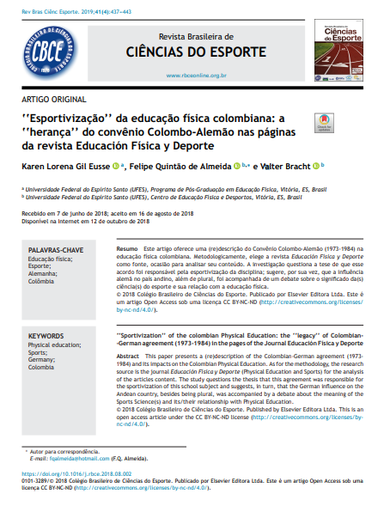 &quot;Esportivização&quot; da educação física colombiana: a &quot;herança&quot; do convênio Colombo-Alemão nas páginas da revista Educación Física y Deporte