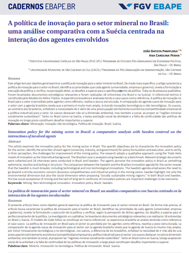 A política de inovação para o setor mineral no Brasil: uma análise comparativa com a Suécia centrada na interação dos agentes envolvidos