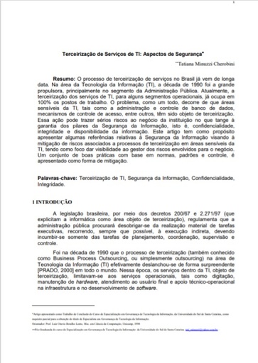 Terceirização de serviços de TI: aspectos de segurança