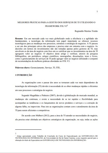 Melhores práticas para a gestão dos serviços de TI utilizando o Framework ITIL V3