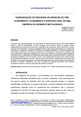 Padronização do processo de inspeção do pré-acabamento, acabamento e inspeção final de uma empresa do segmento metalúrgico