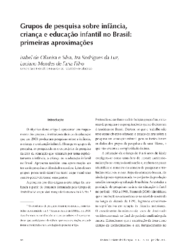 Grupos de pesquisa sobre infância, criança e educação infantil no Brasil: primeiras aproximações