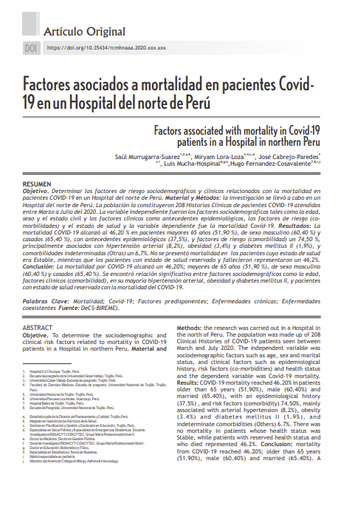 Factores asociados a mortalidad en pacientes Covid- 19 en un hospital del norte de Perú