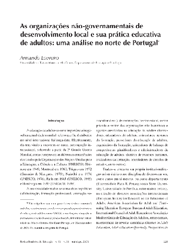 As organizações não-governamentais de desenvolvimento local e a sua prática educativa de adultos: uma análise no norte de Portugal