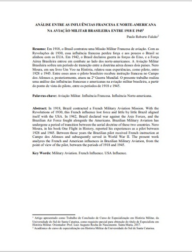 Análise entre as influências francesa e norte-americana na aviação militar brasileira entre 1918 e 1945