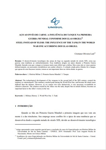 Aço ao invés de carne: a influência do tanque na Primeira Guerra Mundial conforme Douglas Orgill