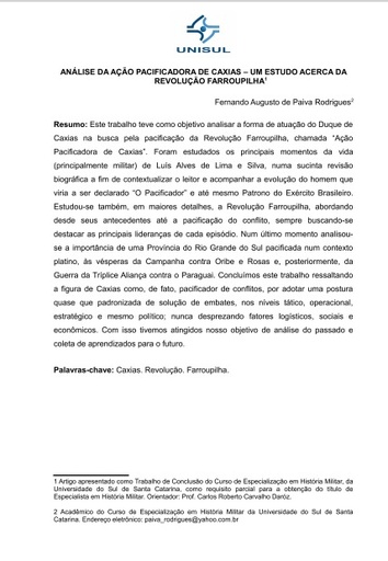 Análise da ação pacificadora de Caxias - um estudo acerca da Revolução Farroupilha