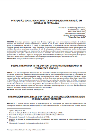 Inter(ação) social nos contextos de pesquisa/intervenção em escolas de Fortaleza