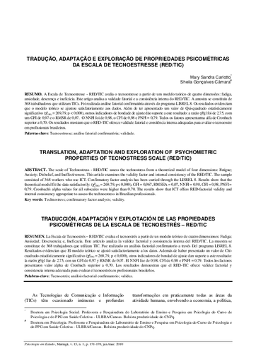 Tradução, adaptação e exploração de propriedades psicométricas da escala de tecnoestresse (RED/TIC)