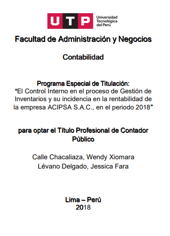 El control interno en el proceso de gestión de inventarios y su incidencia en la rentabilidad de la empresa ACIPSA S.A.C., en 2018