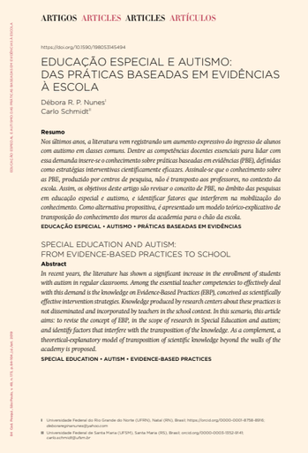 SPECIAL EDUCATION AND AUTISM: FROM EVIDENCE-BASED PRACTICES TO SCHOOL