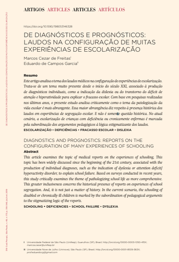 DE DIAGNÓSTICOS E PROGNÓSTICOS: LAUDOS NA CONFIGURAÇÃO DE MUITAS EXPERIÊNCIAS DE ESCOLARIZAÇÃO