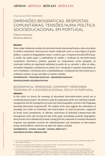 DIMENSÕES BIOGRÁFICAS, RESPOSTAS COMUNITÁRIAS: TENSÕES NUMA POLÍTICA SOCIOEDUCACIONAL EM PORTUGAL