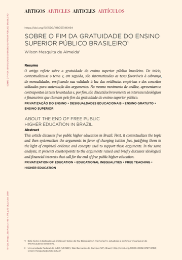 ABOUT THE END OF FREE PUBLIC HIGHER EDUCATION IN BRAZIL