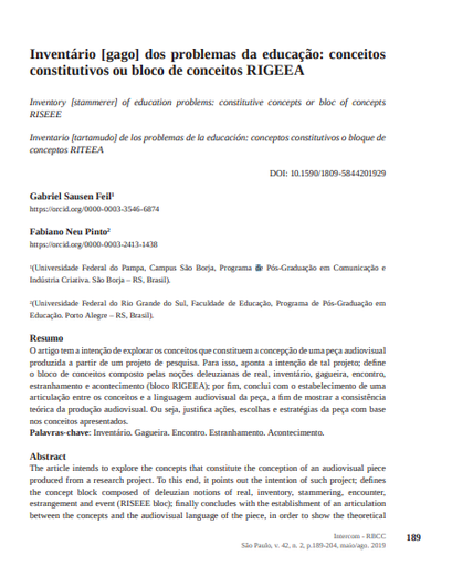 Inventário [gago] dos problemas da educação: conceitos constitutivos ou bloco de conceitos RIGEEA