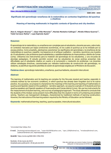 Significado del aprendizaje-enseñanza de la matemática en contextos lingüísticos del quechua y citadinos