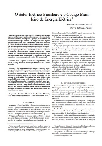 O Setor Elétrico Brasileiro e o Código Brasileiro de Energia Elétrica