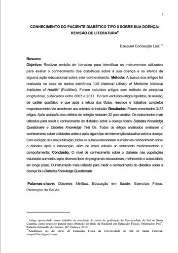 Conhecimento do paciente diabético tipo II sobre sua doença: revisão de literatura