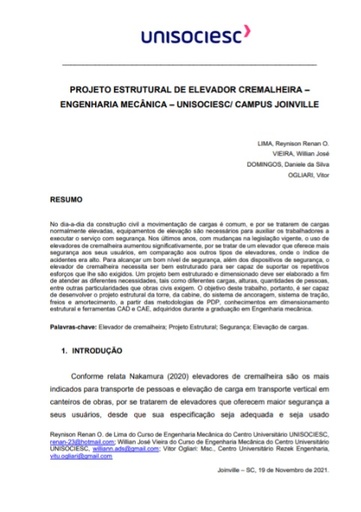 Projeto estrutural de elevador cremalheira