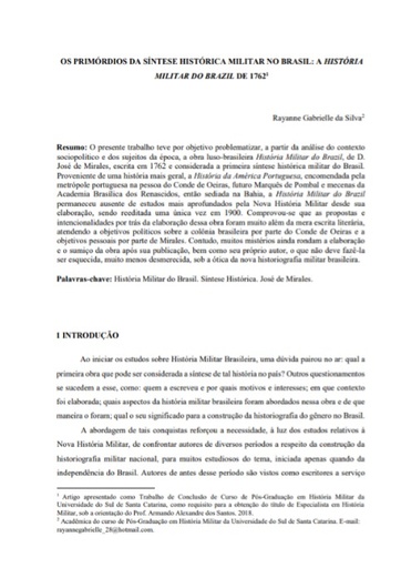 Os primórdios da síntese histórica militar no Brasil: a história militar do Brazil de 1762