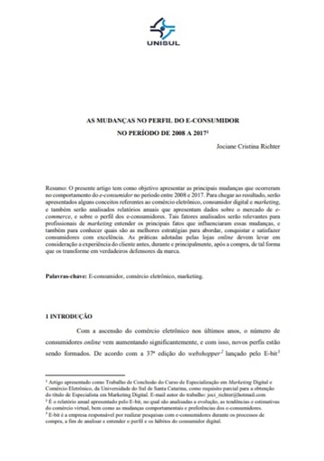 As mudanças no perfil do e-consumidor no período de 2008 a 2017