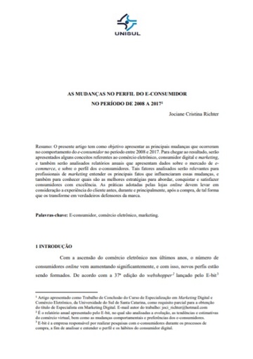 As mudanças no perfil do e-consumidor no período de 2008 a 2017