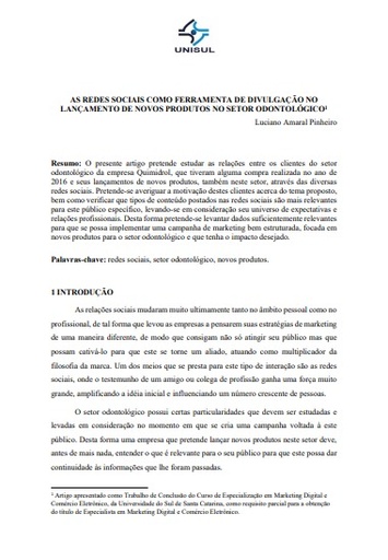 As redes sociais como ferramenta de divulgação no lançamento de novos produtos no setor odontológico