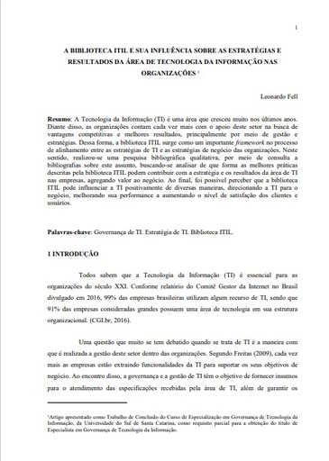 A biblioteca ITIL e sua influência sobre as estratégias e resultados da área de Tecnologia da Informação nas organizações