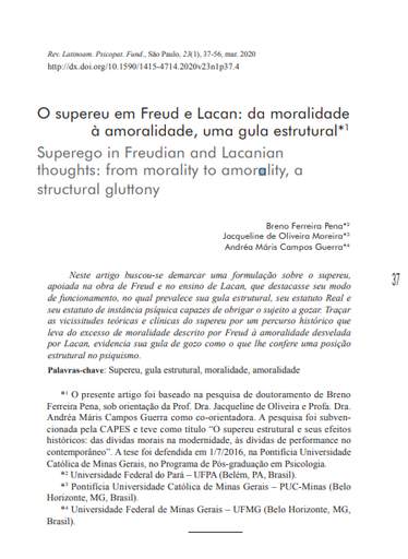 O supereu em Freud e Lacan: da moralidade à amoralidade, uma gula estrutural