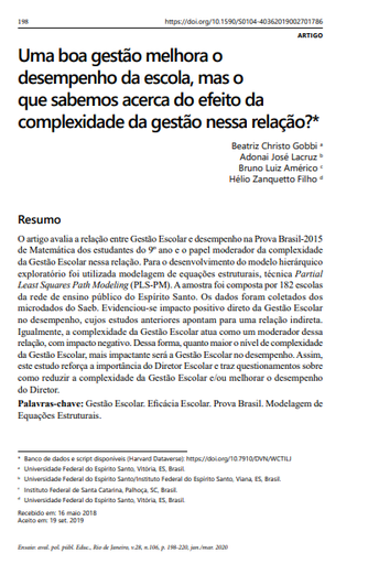 Uma boa gestão melhora o desempenho da escola, mas o que sabemos acerca do efeito da complexidade da gestão nessa relação?