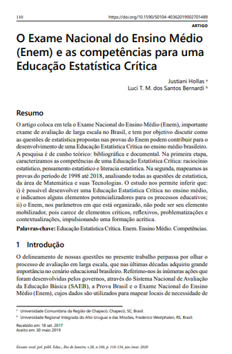 O Exame Nacional do Ensino Médio (Enem) e as competências para uma Educação Estatística Crítica