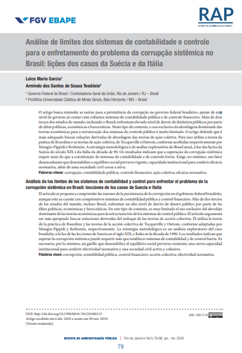 Limits of Brazilian public accounting and control systems to address the systemic corruption problem: lessons from the Swedish and Italian cases