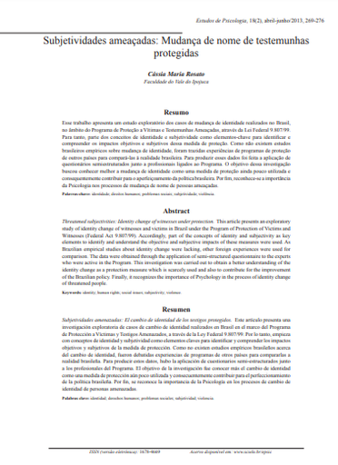 Subjetividades ameaçadas: mudança de nome de testemunhas protegidas